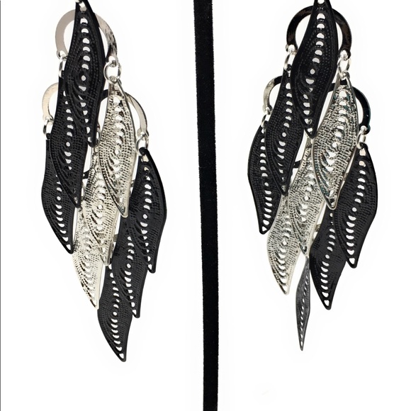 Black & Silver Drop Dangle & Chandelier Earrings - Picture 2 of 3